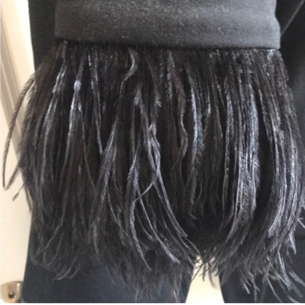 Elizabeth and James Black Blazer with Feather Cuffs - Picture 2 of 4